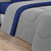 Kit Edredom Jogo De Lençol Malha 100% Algodão Gran Moratta 7 Peças Queen Cinza-azul Royal - 2