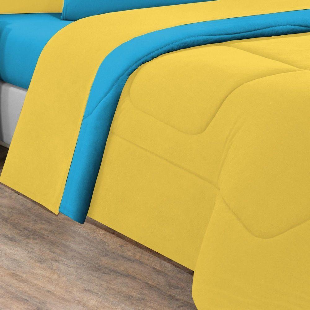 Kit Edredom Jogo De Lençol Malha 100% Algodão Gran Moratta 7 Peças Queen Amarelo-azul Turquesa - 2
