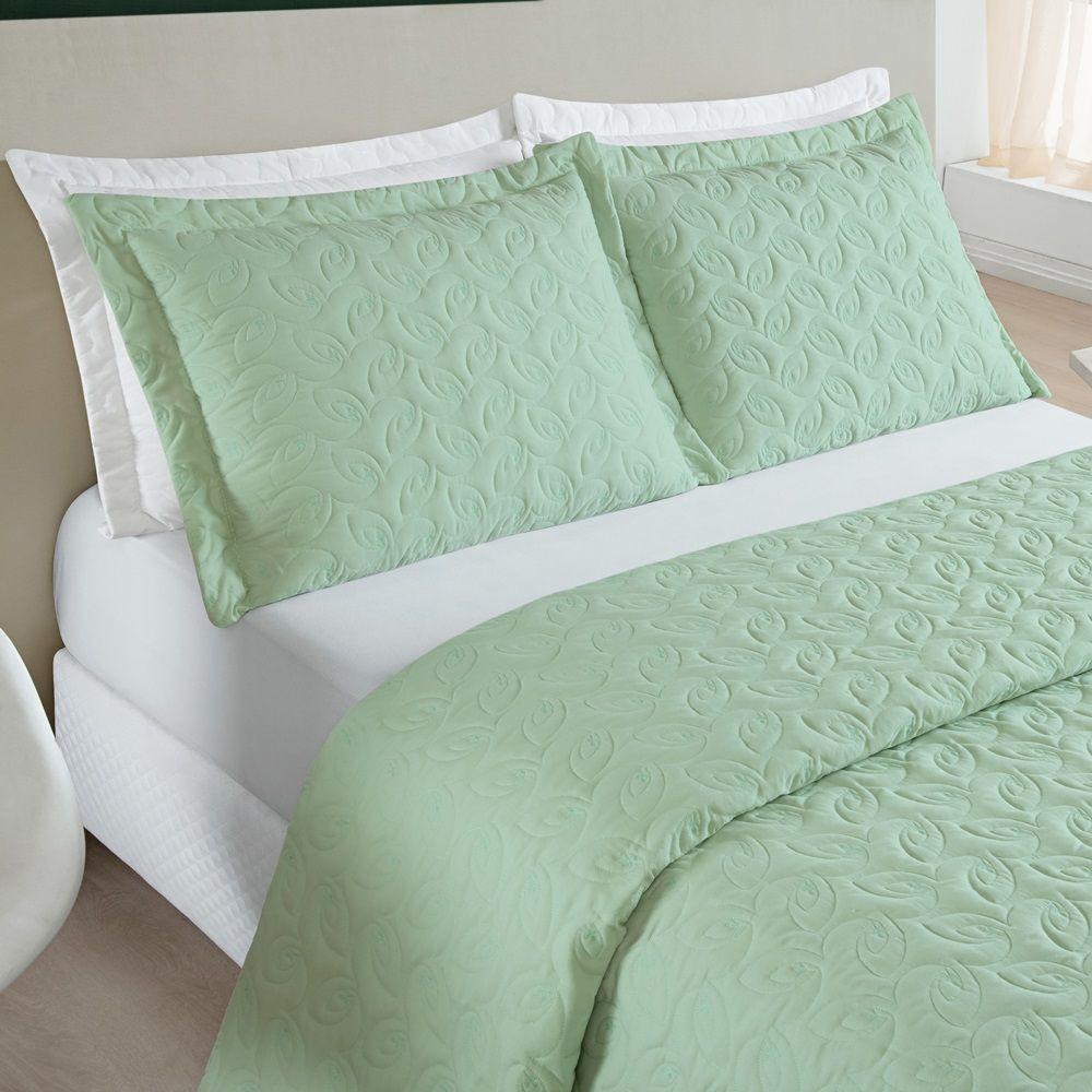 Cobre Leito 200 Fios Bordado ágata King 03 Peças - Verde - 2