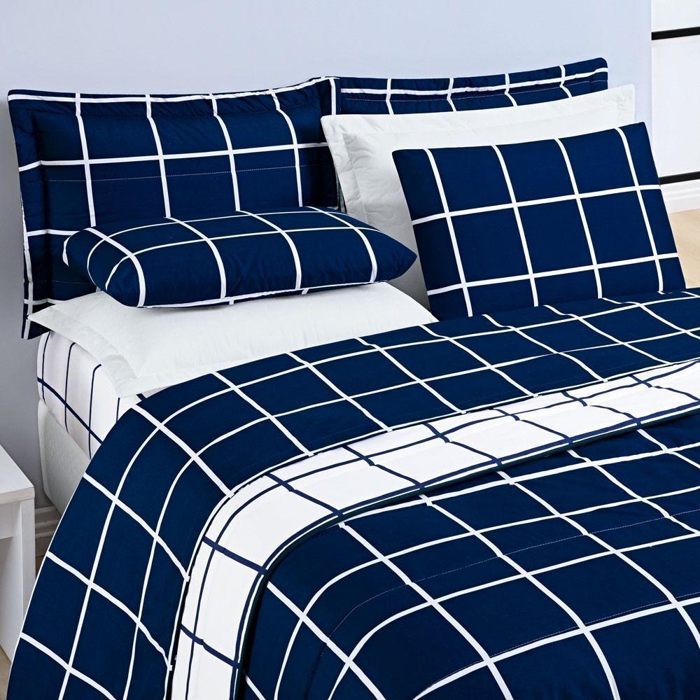 Cobre Leito 200 Fios Dupla Face King Austin 03 Peças - Marinho - 4