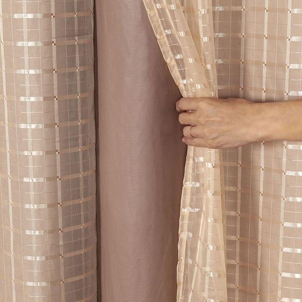 Cortina Blackout Pvc Com Tecido Voil Xadrez 2,80 M X 2,30 M - Avelã. - 3