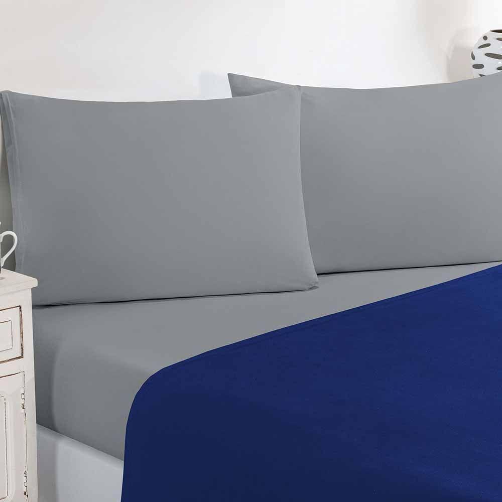 Jogo De Cama Malha Lençol 100% Algodão Gran Moratta 4 Peças Queen - Azul Royal-cinza - 3
