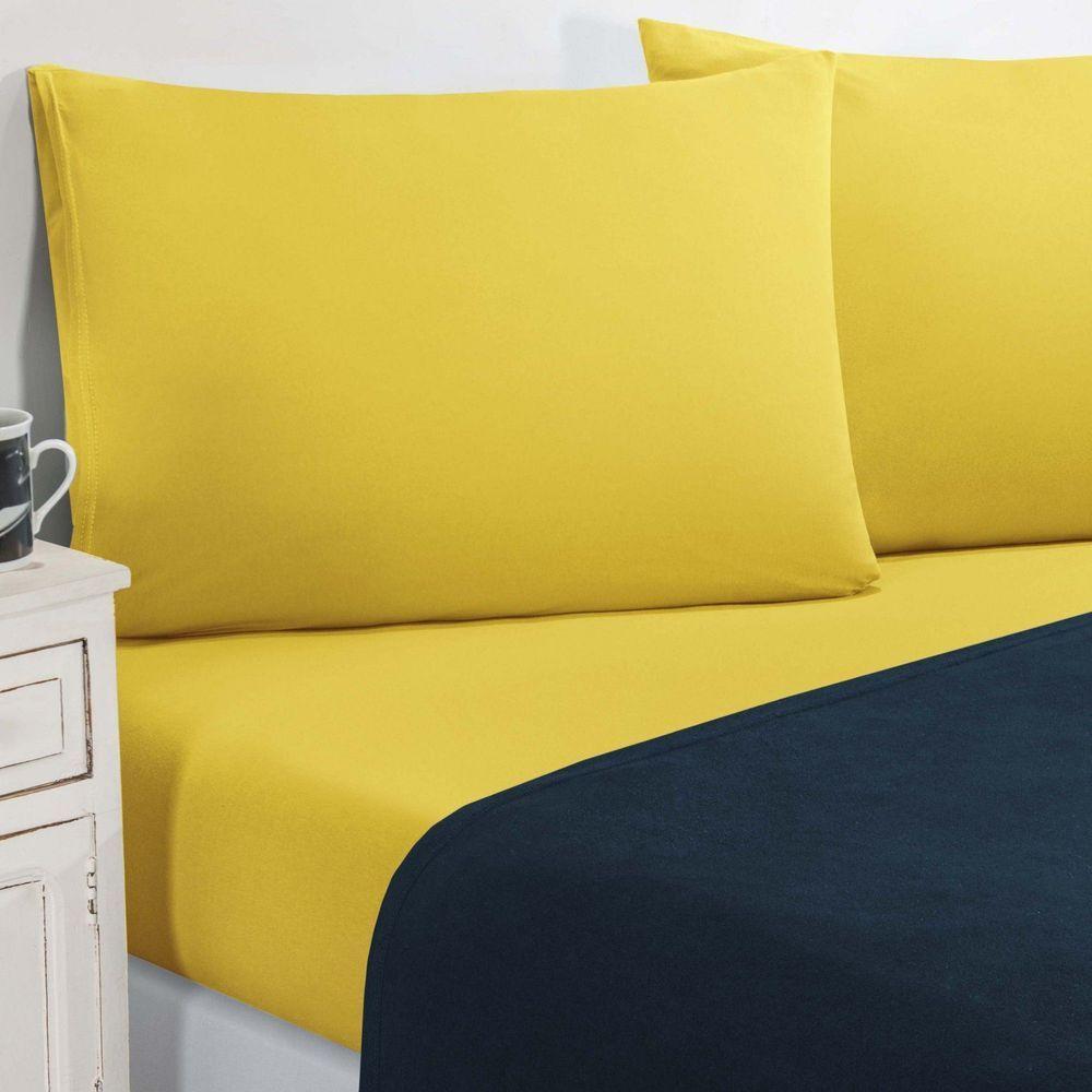 Jogo De Cama Malha Lençol 100% Algodão Gran Moratta 4 Peças Queen - Azul Marinho-amarelo - 1