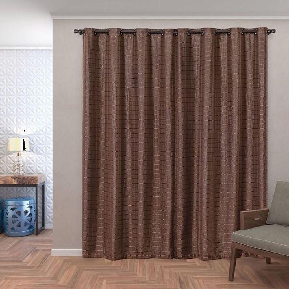 Cortina Blackout Pvc Com Tecido Voil Xadrez 2,80 M X 2,30 M - Marrom. - 3
