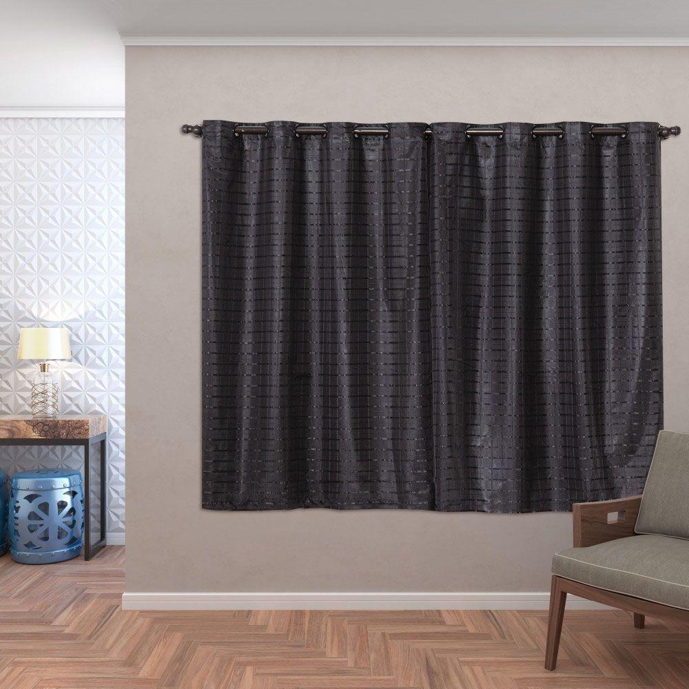 Cortina Blackout Pvc Com Tecido Voil Xadrez 2,00 M X 1,40 M - Preto. - 1