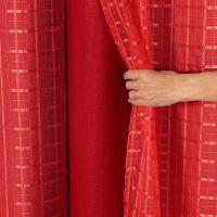 Cortina Blackout Pvc Com Tecido Voil Xadrez 2,00 M X 1,40 M - Vermelho. - 2