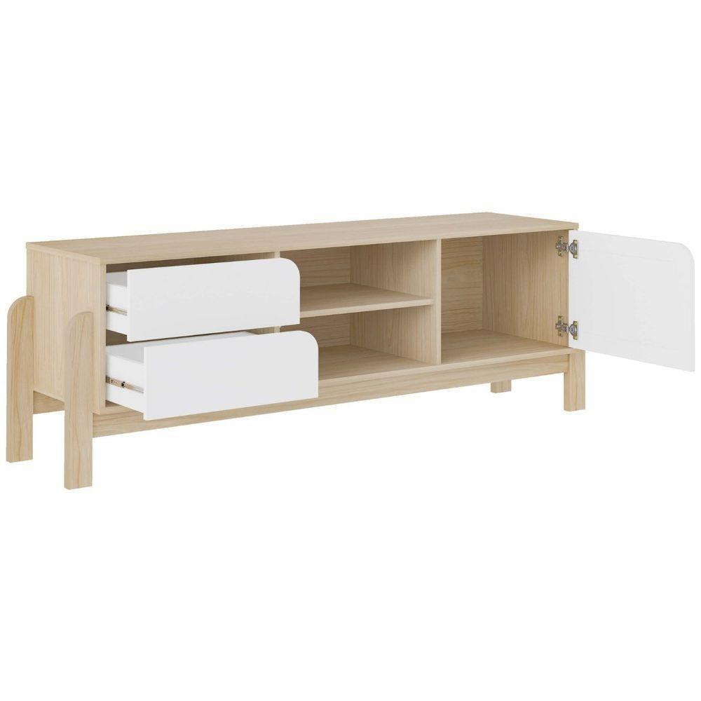 Rack Sala Tv 65 Nature C/ Gavetas Prateleiras E Porta Naturale/ Branco/ Palha - 2