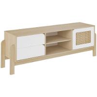 Rack Sala Tv 65 Nature C/ Gavetas Prateleiras E Porta Naturale/ Branco/ Palha