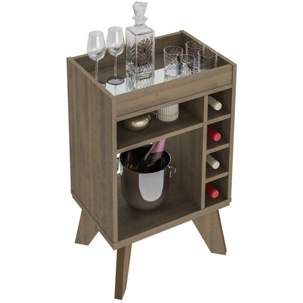 Bar Drink Aparador Com Espelho E Adega Com 6 Nichos Pinho - 2