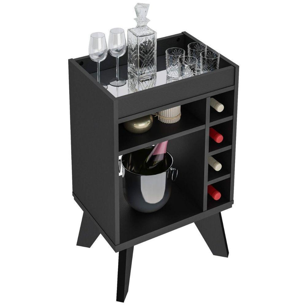 Bar Drink Aparador Com Espelho E Adega Com 6 Nichos Preto - 2