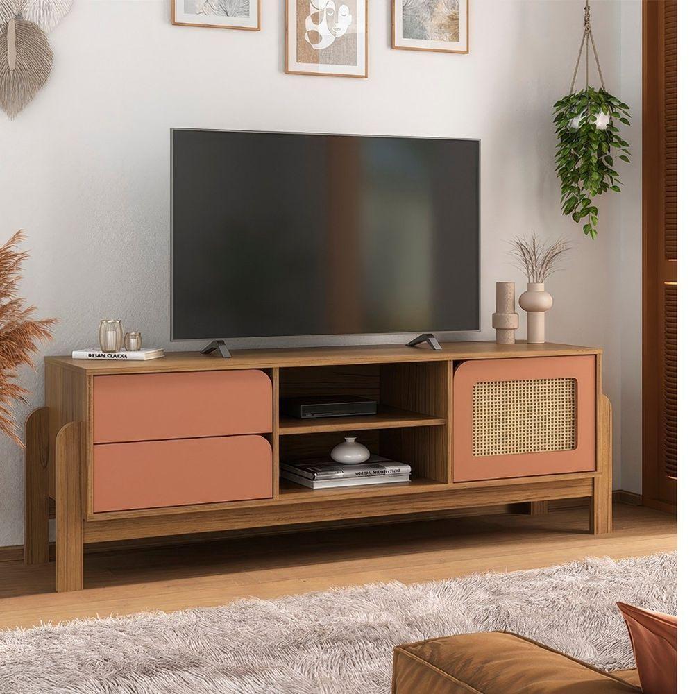 Rack Sala Tv 65 Nature C/ Gavetas Prateleiras E Porta Carvalho/ Terracota/ Palha - 1