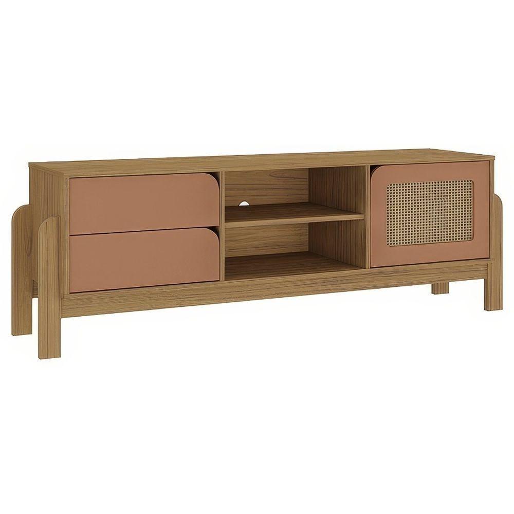 Rack Sala Tv 65 Nature C/ Gavetas Prateleiras E Porta Carvalho/ Terracota/ Palha - 3