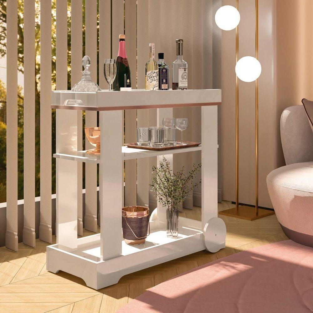 Carrinho Bar Aparador Com Rodas Rosé Off White - 1