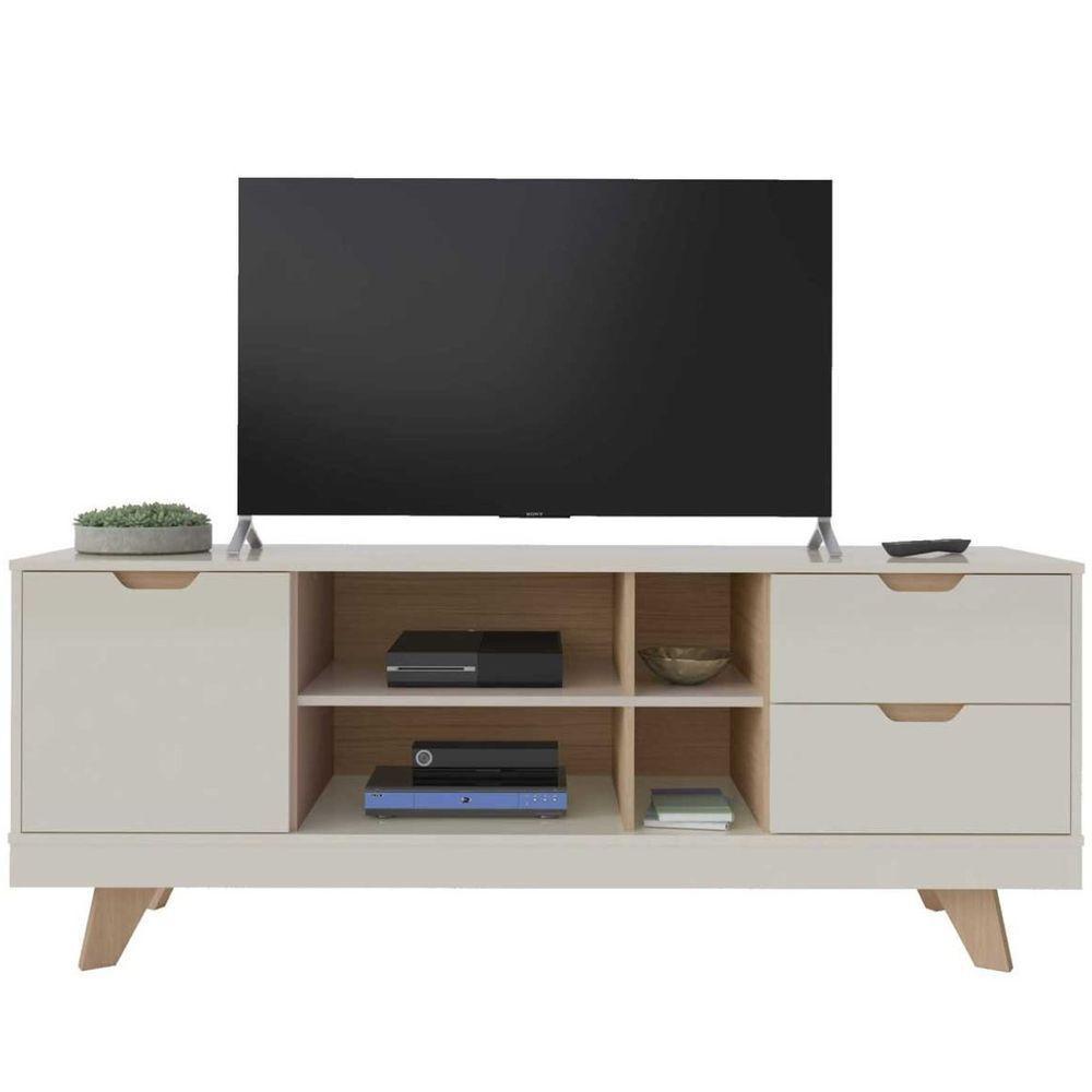 Rack Para Tv Até 65 Michigan Com 2 Gavetas E 4 Nichos Off White/carvalho - 2