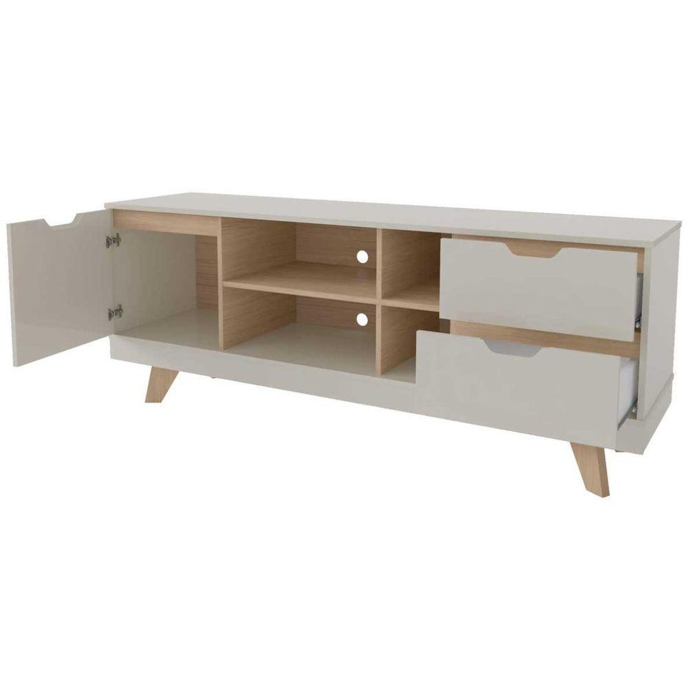 Rack Para Tv Até 65 Michigan Com 2 Gavetas E 4 Nichos Off White/carvalho - 7