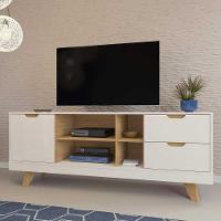 Rack Para Tv Até 65 Michigan Com 2 Gavetas E 4 Nichos Off White/carvalho - 1