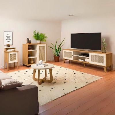 Sala de Estar Charlotte com Rack Mesa de Centro Mesa de Apoio e Buffet 1 Porta MDF MDP Off White