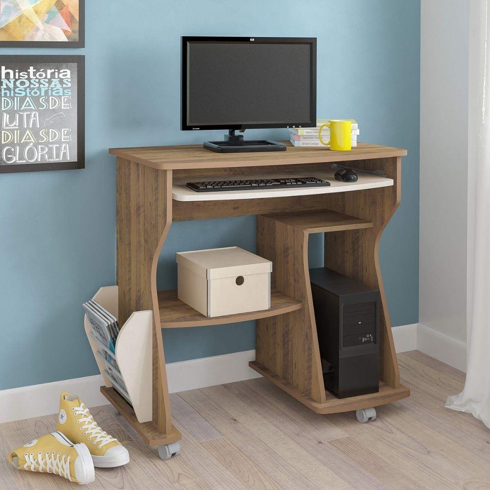 Mesa Para Computador 160 Com 3 Nichos E Porta Revistas Pinho / Off White - 1