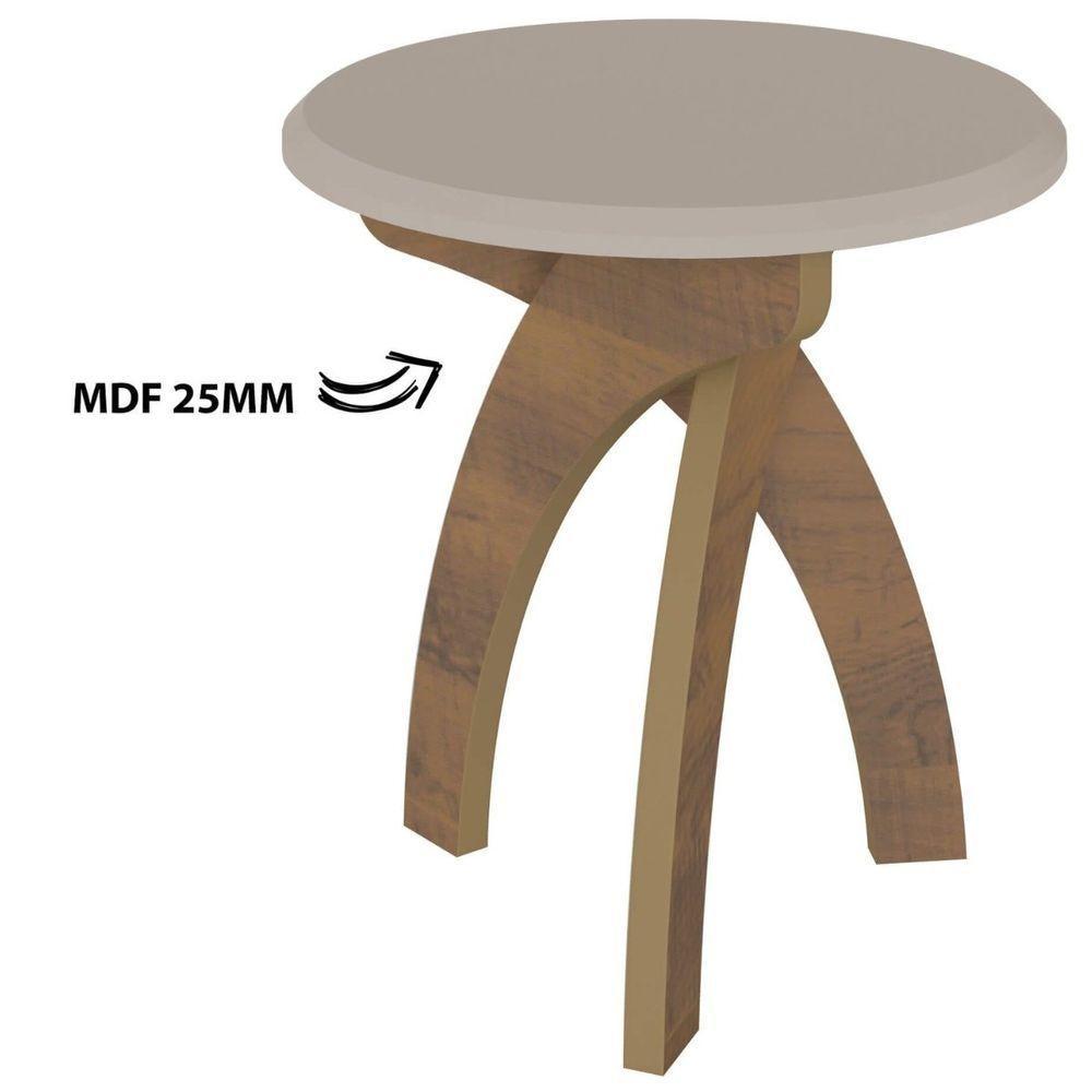 Mesa Redonda De Apoio Lateral E Cabeceira Jade Off White / Pinho - 4