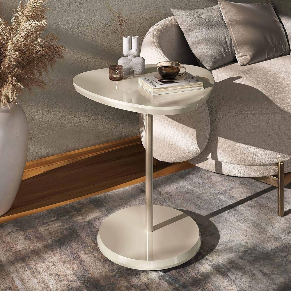 Mesa De Apoio Lateral Oval Bel - 100% Mdf Off White - 1