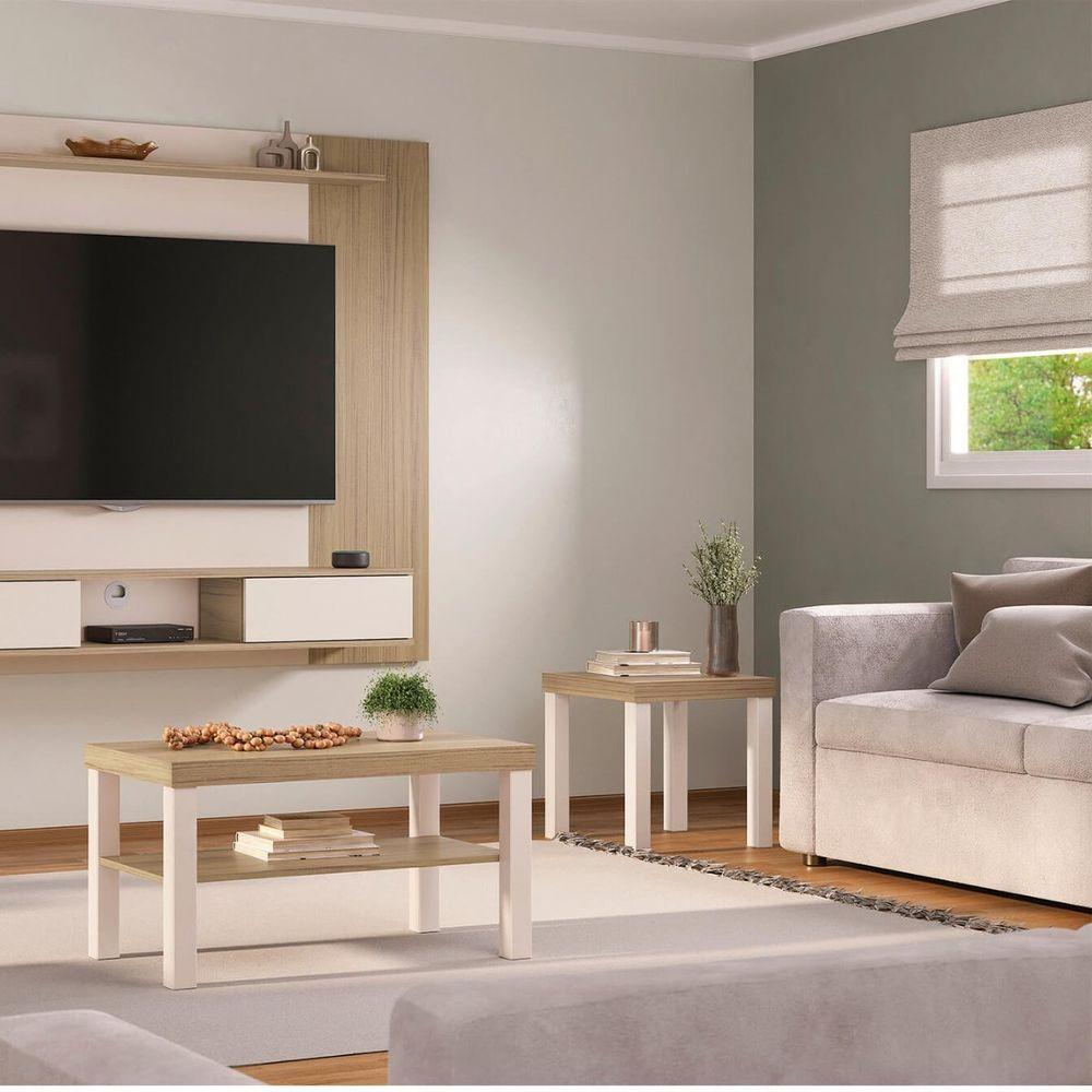 Mesa Quadrada De Apoio Lateral E De Cabeceira Up Carvalho | Off White - 5