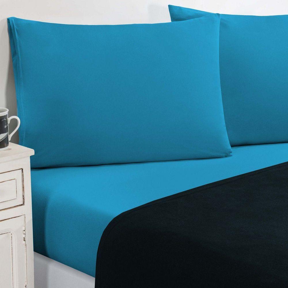 Jogo De Cama Malha Lençol 100% Algodão Gran Moratta 4 Peças Casal - Azul Marinho-azul Turqueza - 1