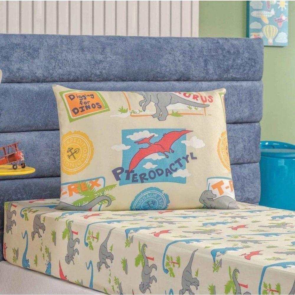 Enxoval Kit Colcha + Jogo De Cama Lençol Bouti Solteiro Infantil Kids 4 Peças - Dino - 4