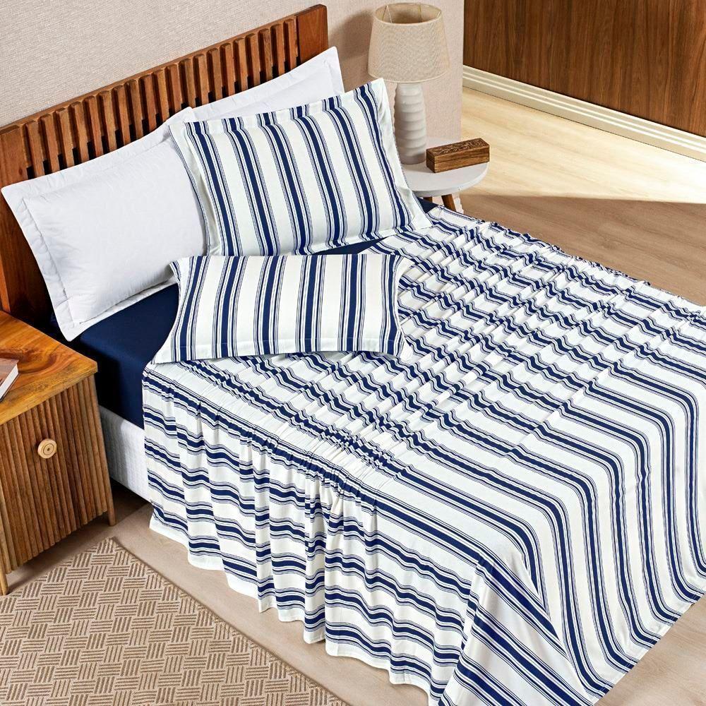 Jogo De Cama 100% Algodão Marin Solteiro 03 Peças - Marinho - 4