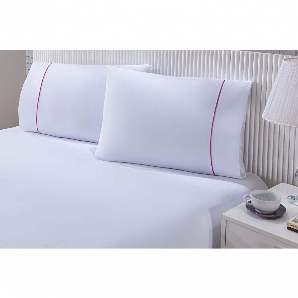 Jogo De Cama 100% Algodão Percal 150 Fios Solteiro Gran Moratta 2 Peças - Branco E Detalhe Rosa - 6