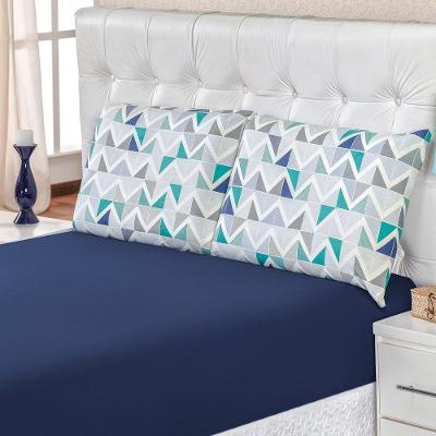 Jogo De Cama Malha Casal Quality 03 Peças - Geométrico Azul