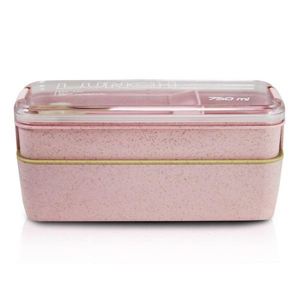 Conjunto Pote De Marmita Ecológica De 2 Andares 750ml E Copo Com Tampa 300ml Lifestyle Rosa - 5