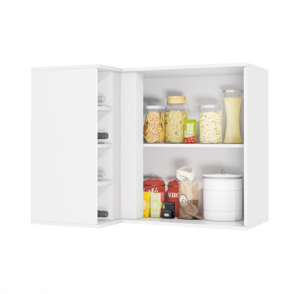 Armário Aéreo De Canto Reto Celeste Kappesberg 100% Mdf 1 Porta 4 Nichos Branco 98cm - 3