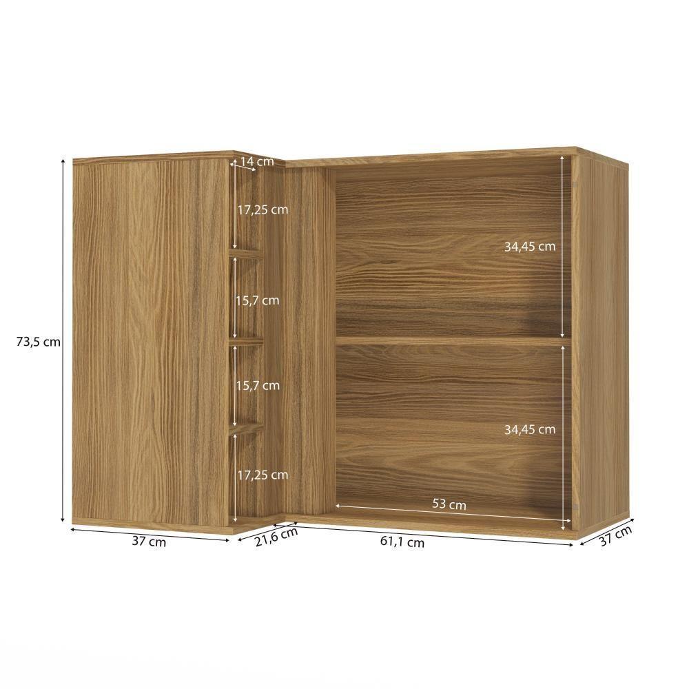 Armário Aéreo De Canto Reto Celeste Kappesberg 100% Mdf 1 Porta 4 Nichos Nogueira 98cm - 2