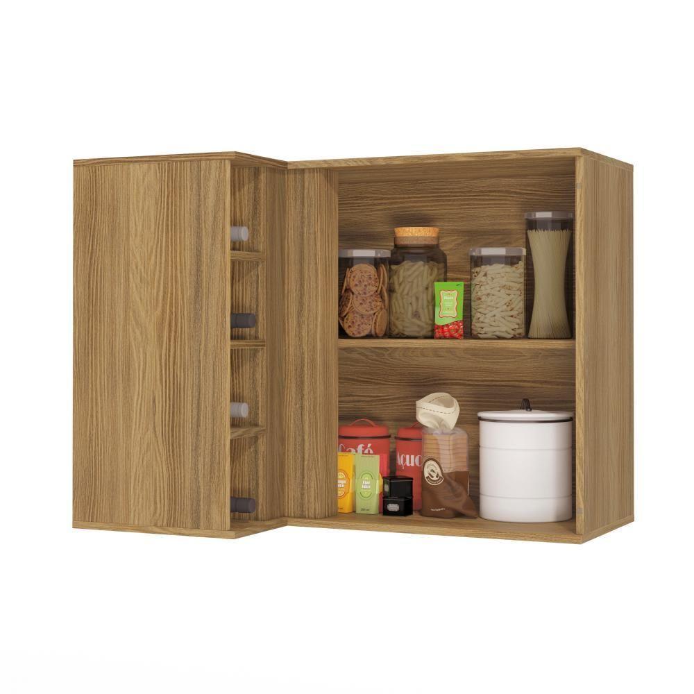 Armário Aéreo De Canto Reto Celeste Kappesberg 100% Mdf 1 Porta 4 Nichos Nogueira 98cm - 3