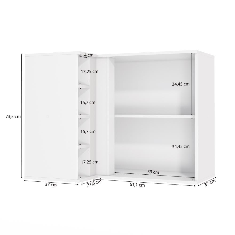 Armário Aéreo De Canto Reto Celeste Kappesberg 100% Mdf 1 Porta 4 Nichos Branco/nogueira 98cm - 2