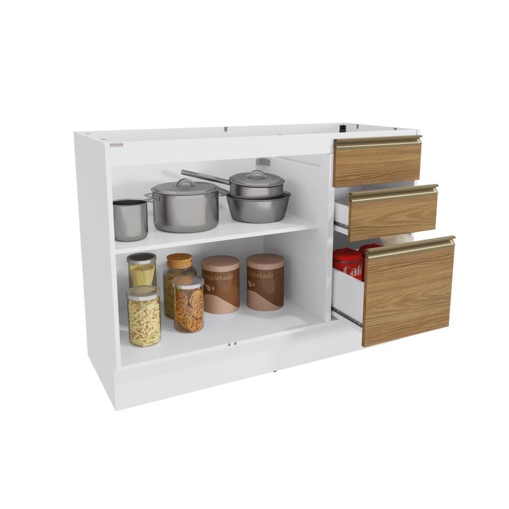 Balcão De Pia Celeste Kappesberg 100% Mdf 2 Portas 3 Gavetas Branco/nogueira 120cm - 3