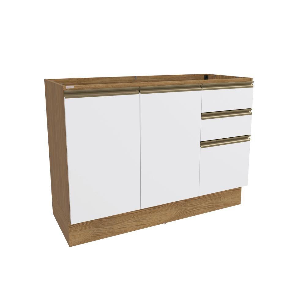 Balcão De Pia Celeste Kappesberg 100% Mdf 2 Portas 3 Gavetas Nogueira/branco 120cm - 1