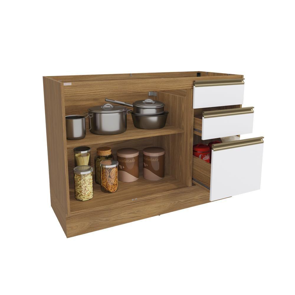 Balcão De Pia Celeste Kappesberg 100% Mdf 2 Portas 3 Gavetas Nogueira/branco 120cm - 3