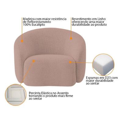 Kit Sofá 3 Lugares 180cm E Poltrona Orgânica Luxo Recepção Amore Linho Cor Rosê
