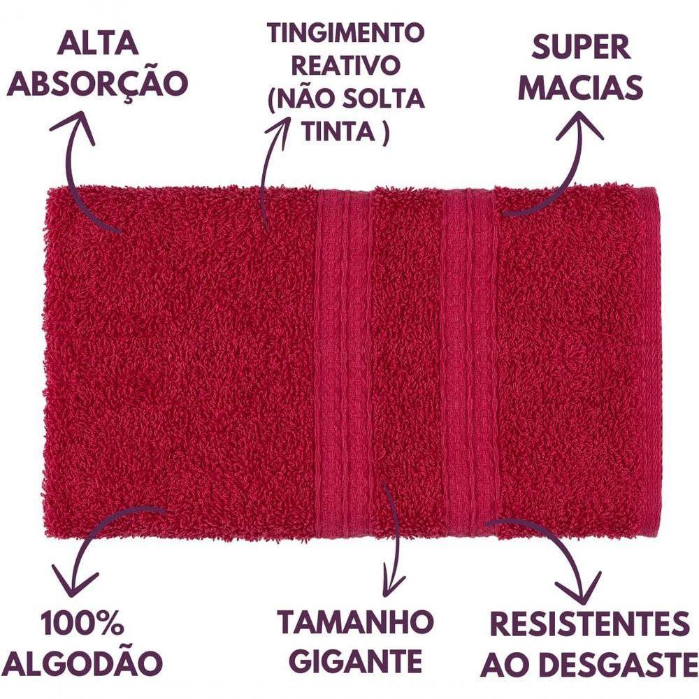 Jogo De Toalhas De Banho 4 Peças 100% Algodão Alta Absorção (2 Banho + 2 Rosto ) Padrão Hotel/pousada - Cereja - 4