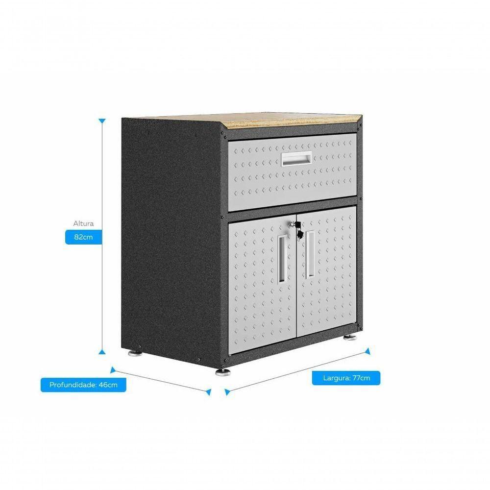 Balcão Multiúso Titanium Itatiaia 2 Portas E 1 Gaveta Preto com Cinza - 3