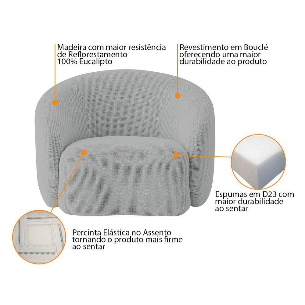 Kit 02 Poltronas Orgânica Luxo Recepção Amore Bouclé Cinza - 5
