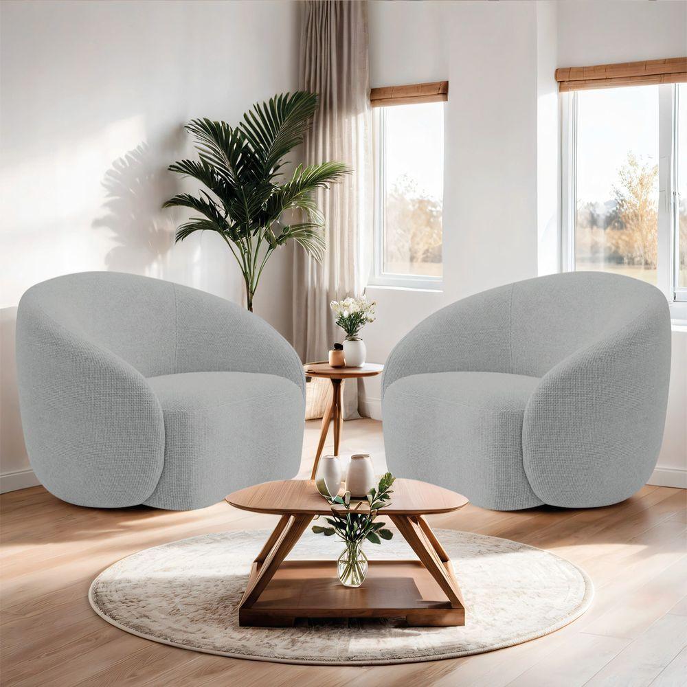 Kit 02 Poltronas Orgânica Luxo Recepção Amore Bouclé Cinza - 7