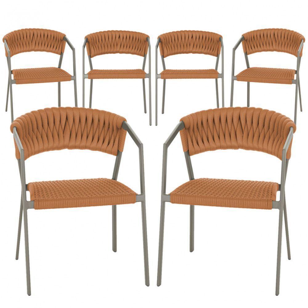 6 Cadeiras Atenas Tricô Náutico E Alumínio Uv Varanda Jantar Terra Cota - 1