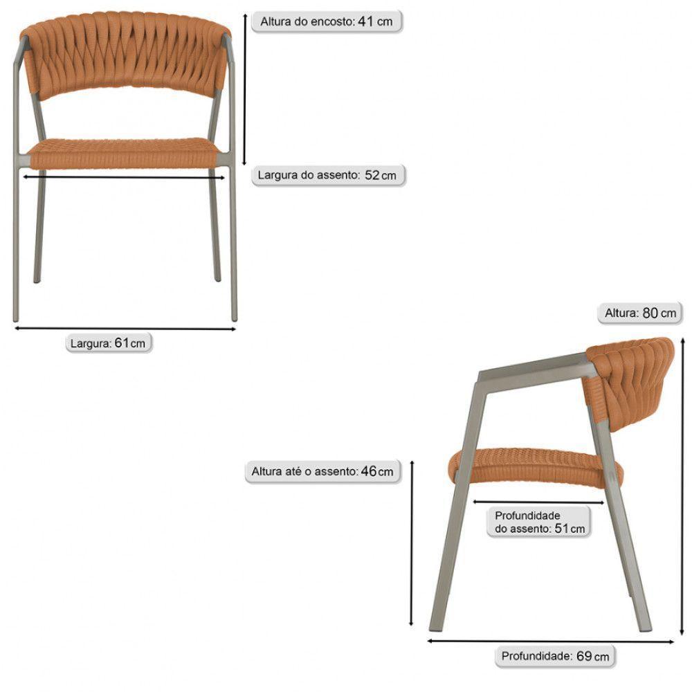 6 Cadeiras Atenas Tricô Náutico E Alumínio Uv Varanda Jantar Terra Cota - 6