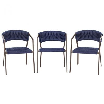 3 Cadeiras Atenas Tricô Náutico E Alumínio Varanda Marrom Azul