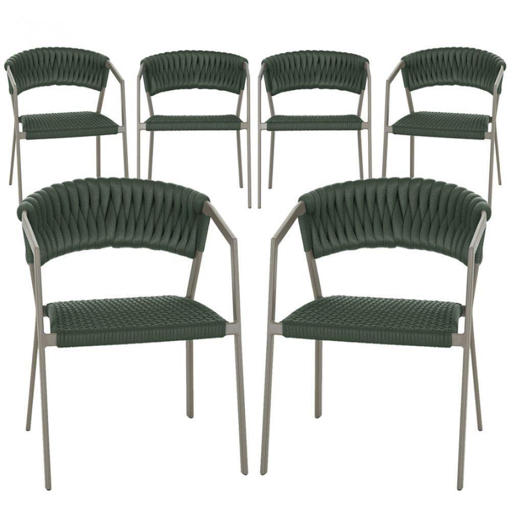 6 Cadeiras Atenas Tricô Náutico E Alumínio Uv Varanda Jantar Verde - 1