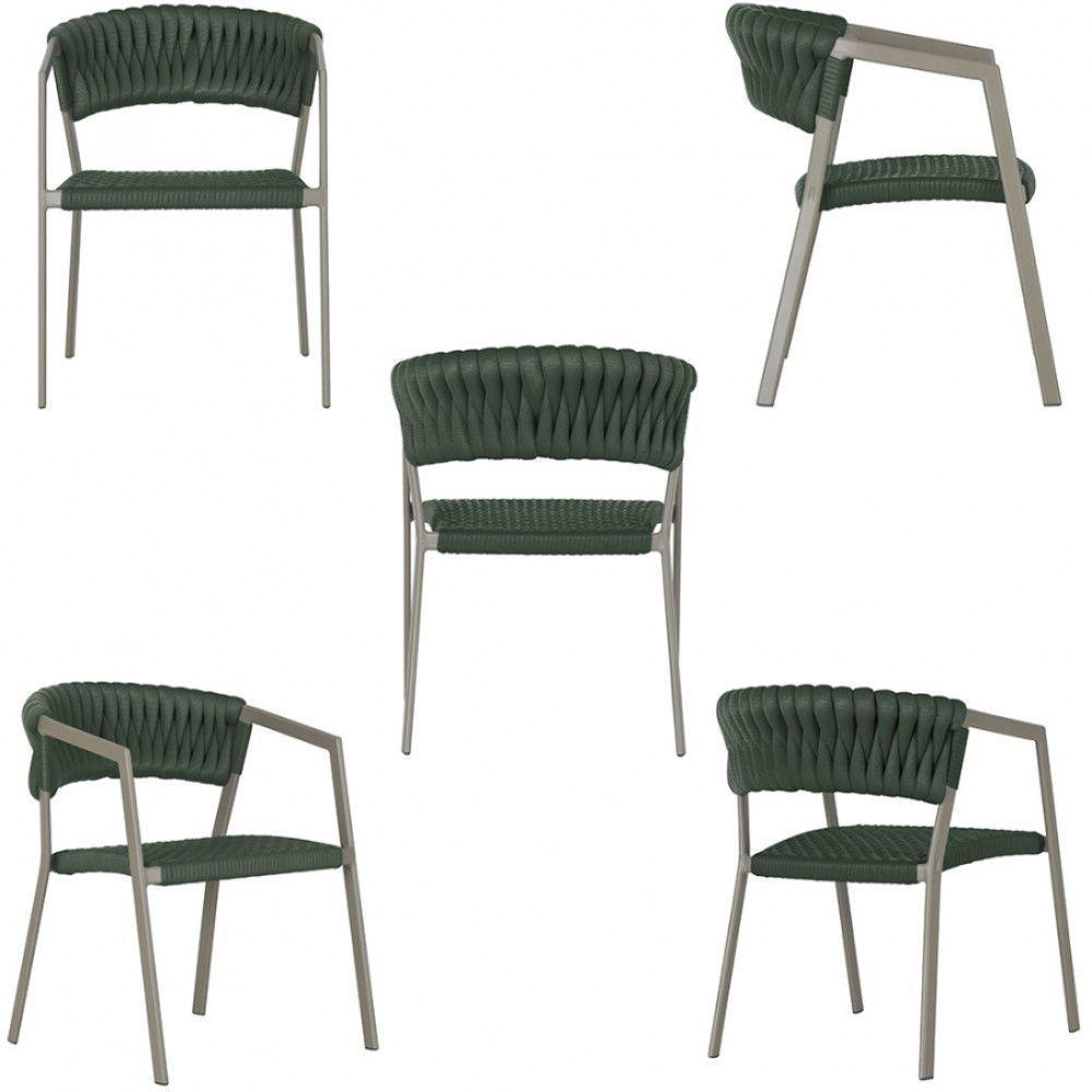 6 Cadeiras Atenas Tricô Náutico E Alumínio Uv Varanda Jantar Verde - 2
