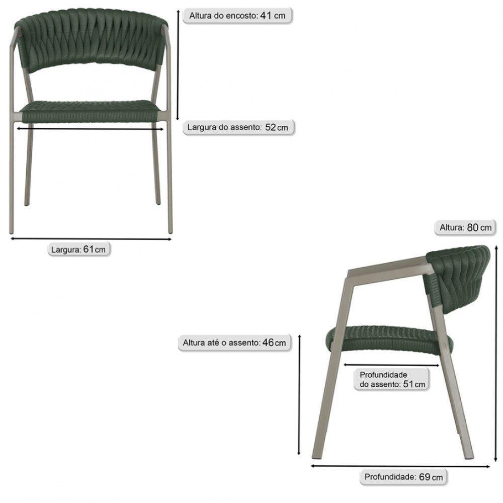 6 Cadeiras Atenas Tricô Náutico E Alumínio Uv Varanda Jantar Verde - 5