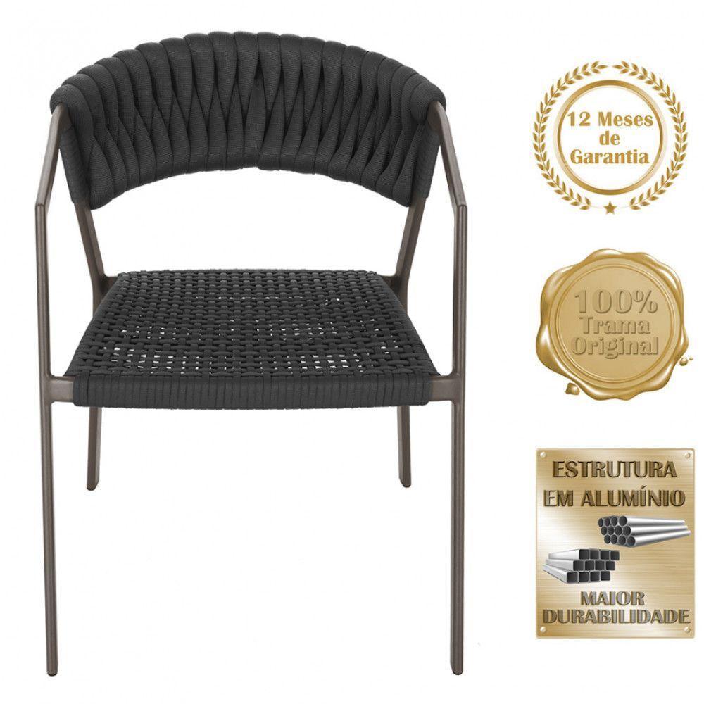 5 Cadeiras Atenas Tricô Náutico E Alumínio Uv Varanda Marrom Preto - 3